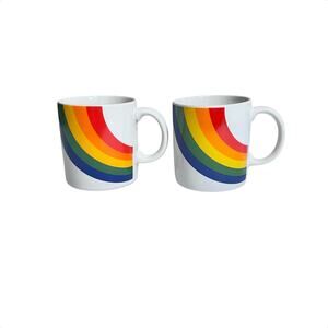 Set of 2 Vintage FTD Rainbow Coffee Tea Mug Korea 1980s Pride
